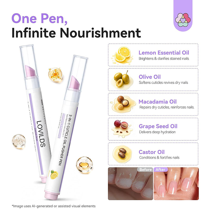 💅[Last Day Buy 1 Get 1 Free] 2‑In‑1 Cuticle Remover Pen, Ceramic 45° Tip With Lemon Oil