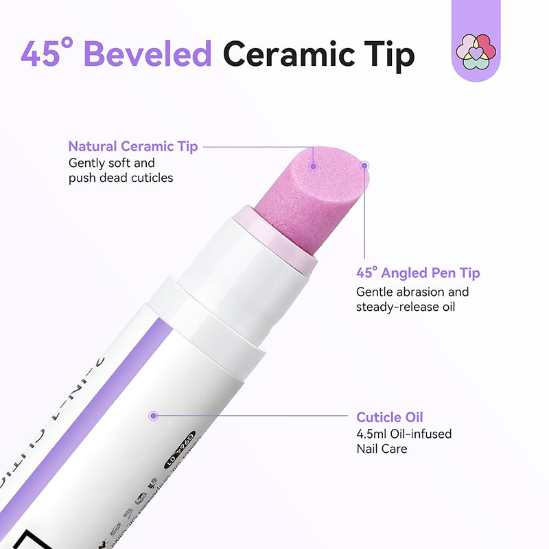 💅[Last Day Buy 1 Get 1 Free] 2‑In‑1 Cuticle Remover Pen, Ceramic 45° Tip With Lemon Oil