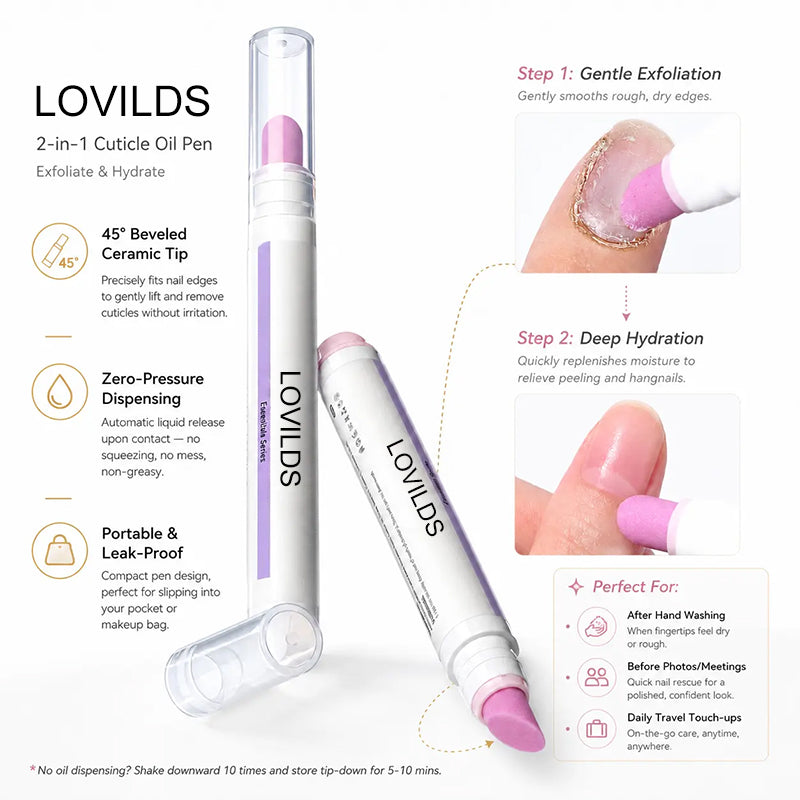 💅[Last Day Buy 1 Get 1 Free] 2‑In‑1 Cuticle Remover Pen, Ceramic 45° Tip With Lemon Oil