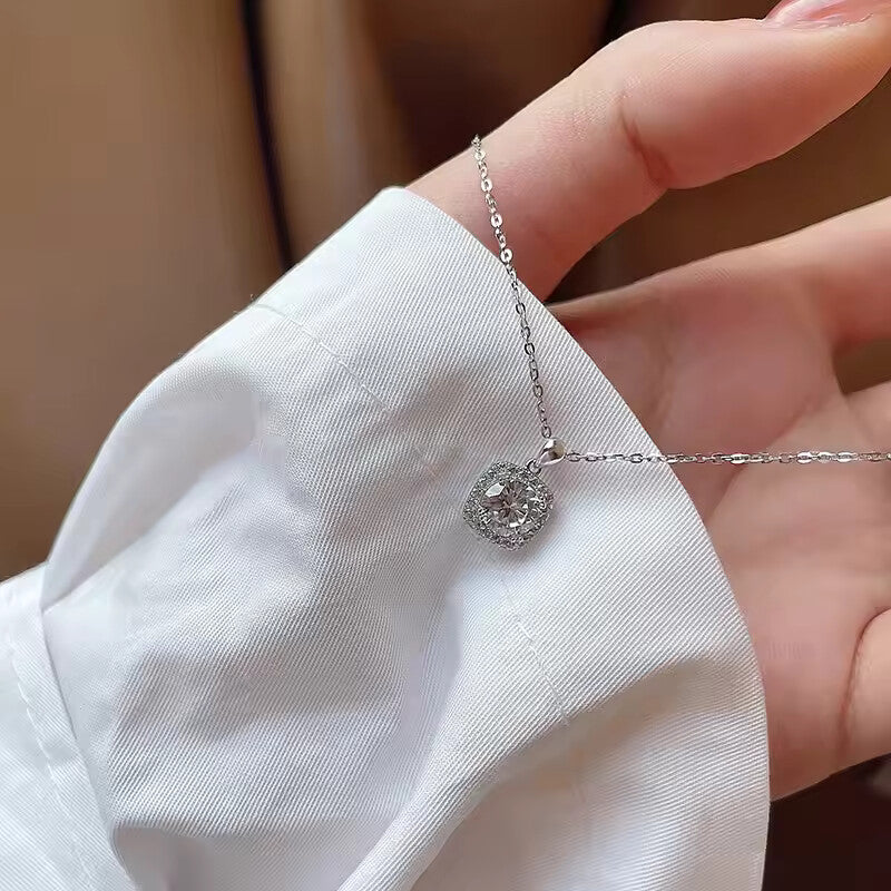 Popular 925 minimalist silver square necklace