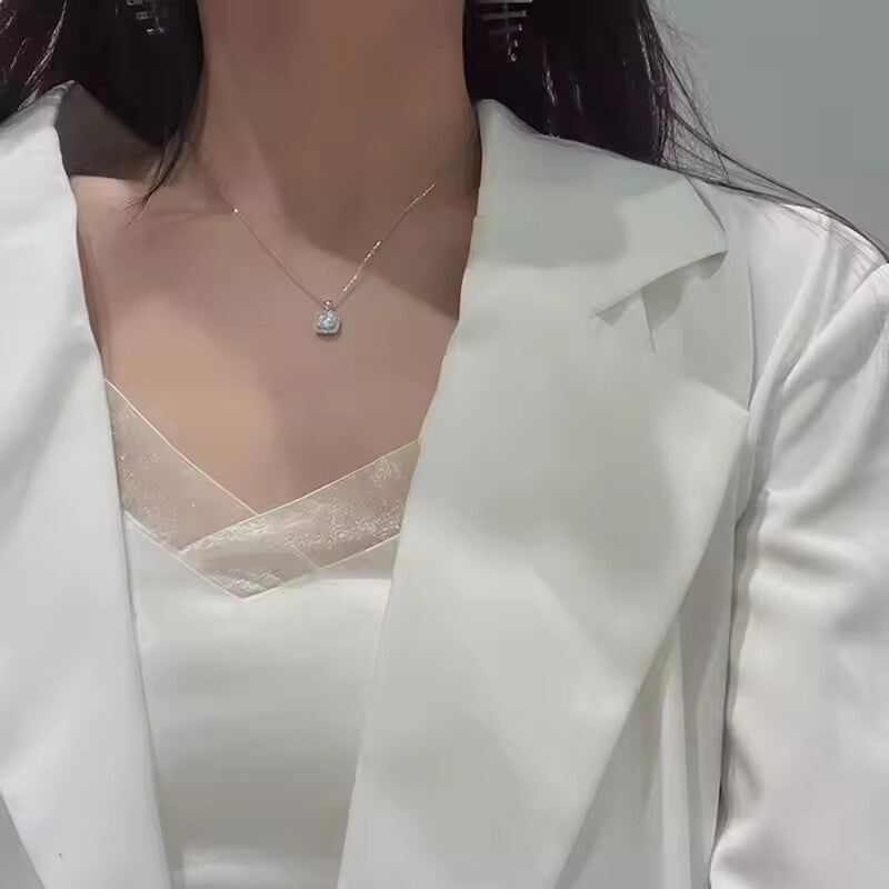 Popular 925 minimalist silver square necklace
